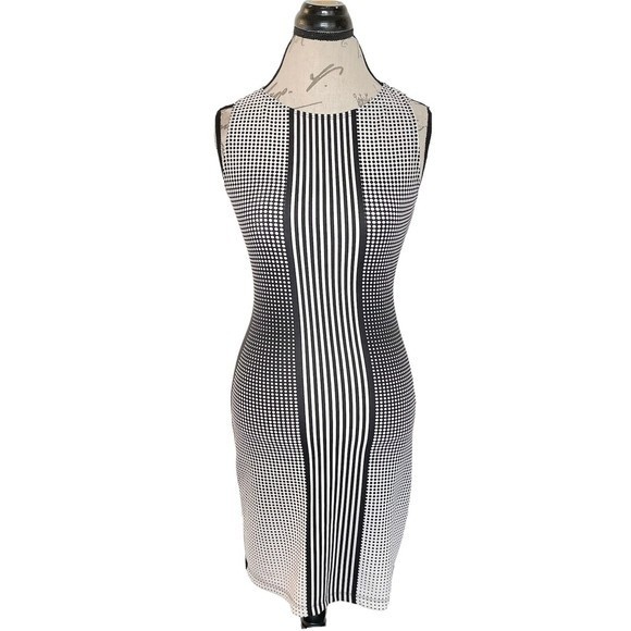 Max Studio Dress Size XS Womens Sheath Bodycon Polka Dots Striped Y2K Baddie - Picture 1 of 12